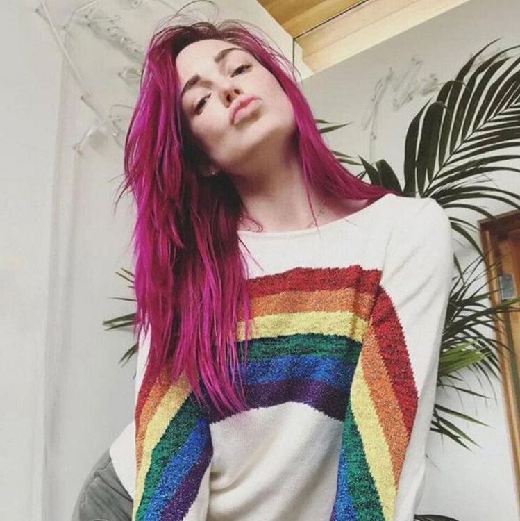 Rainbow striped white sweater