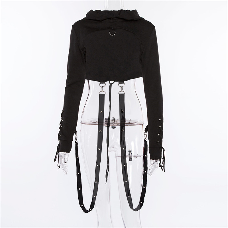 Lace-up hooded long-sleeved sweater