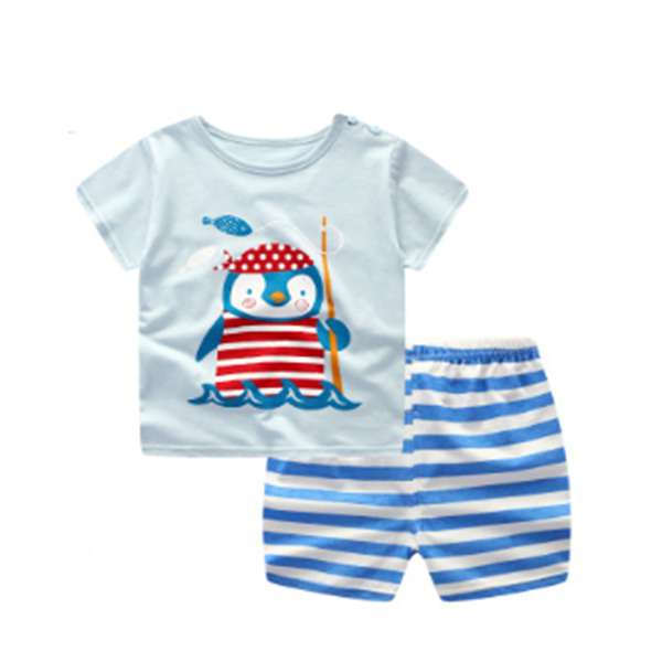 Ensemble Vêtement Garçon - T-shirt + Short Motif Dessin Animé, Pour Enfants Et Ados, Taille 14 Ans