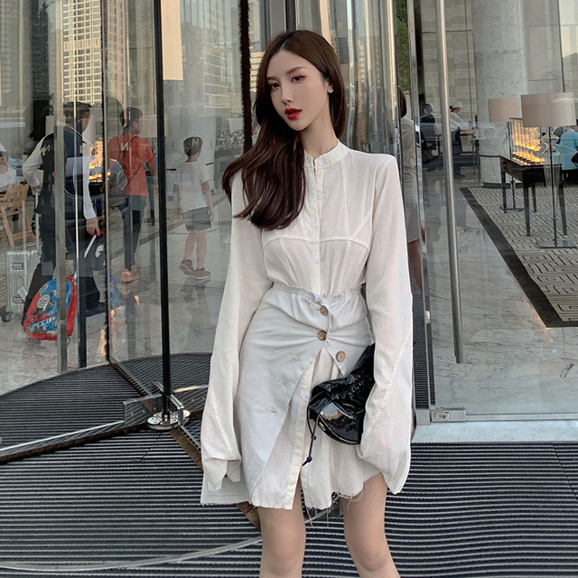 Suit shirt dress  tube top waist cover