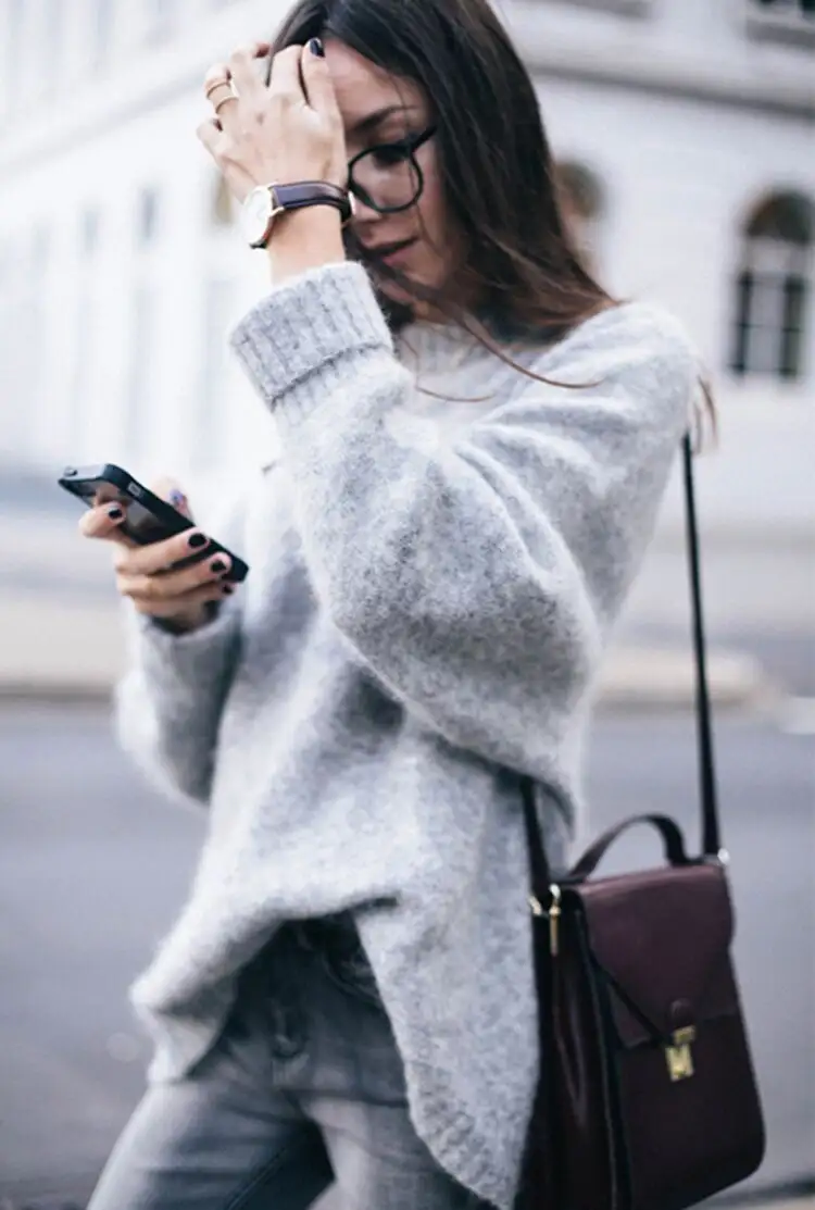 Round neck set of mohair knit bottoming shirt