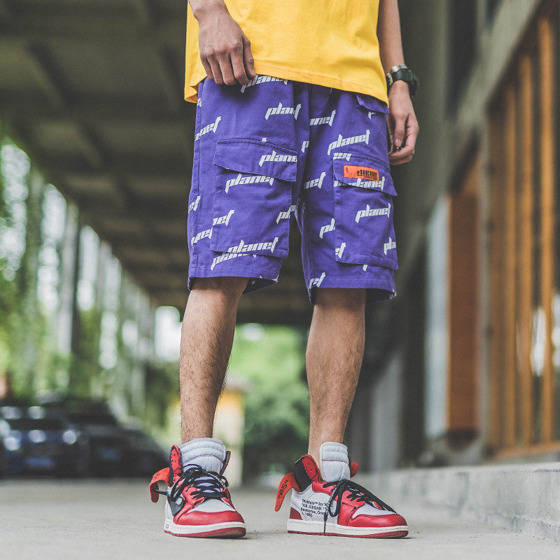 Men's overalls, European and American printed loose shorts