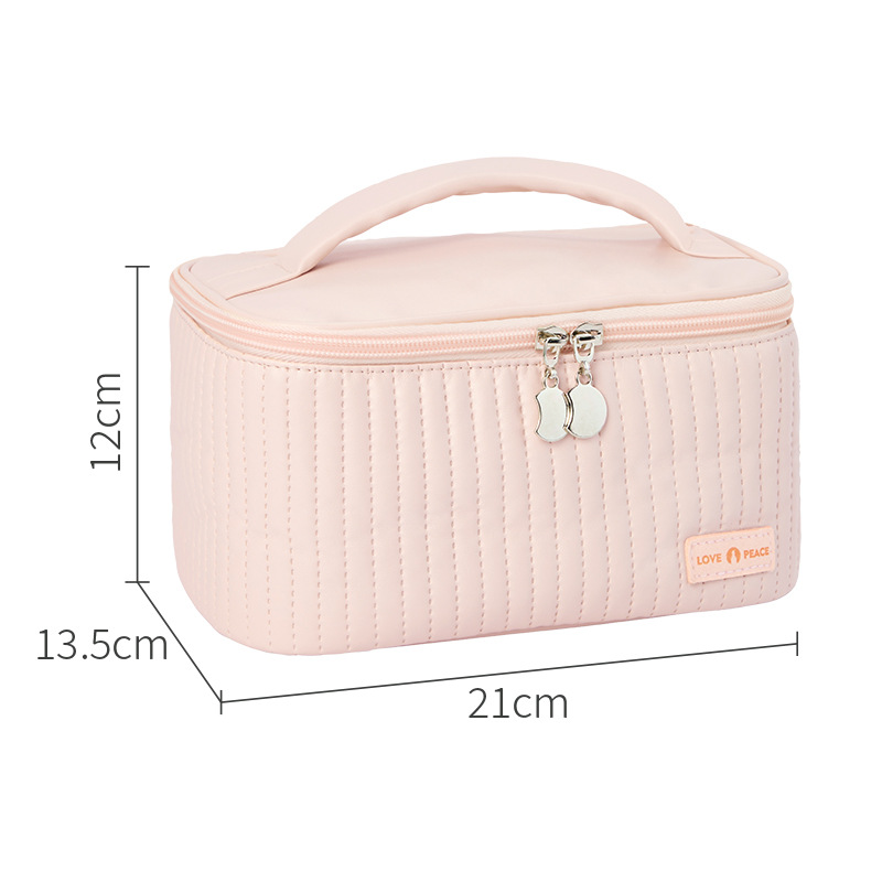 Open Lid PU Solid Color Portable Toiletry Storage Bag Makeup Bag