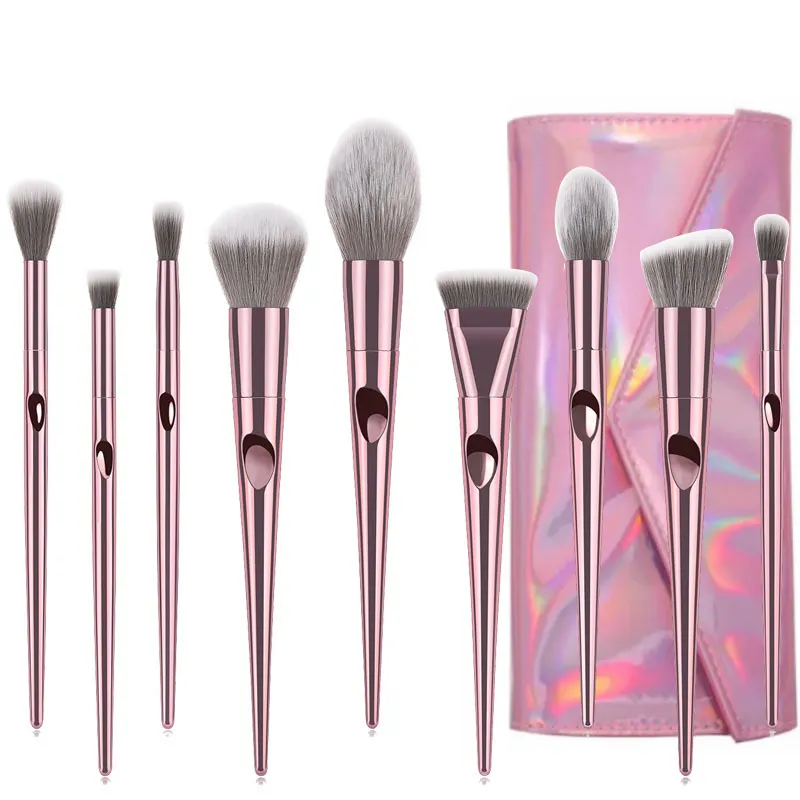 10 long rod thumbprint makeup brushes - Pink+ Package