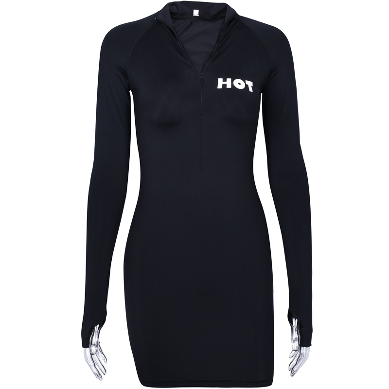 Sexy stand-up zip long sleeve dress
