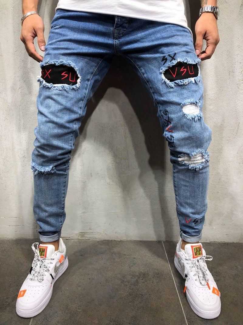 Men's  Fashion And Comfort Jeans Embroidered Trousers