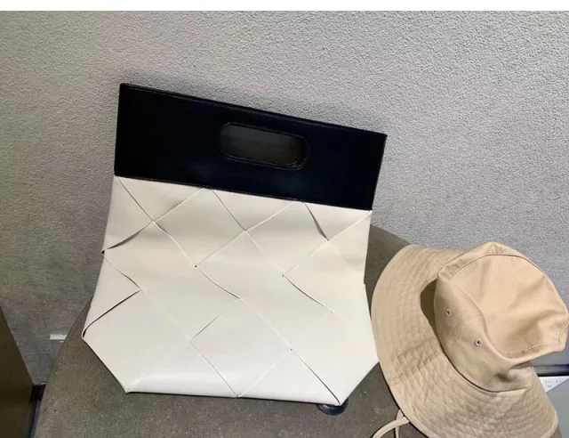 Embossed woven handbag folding clutch White - Shop at LoveMi