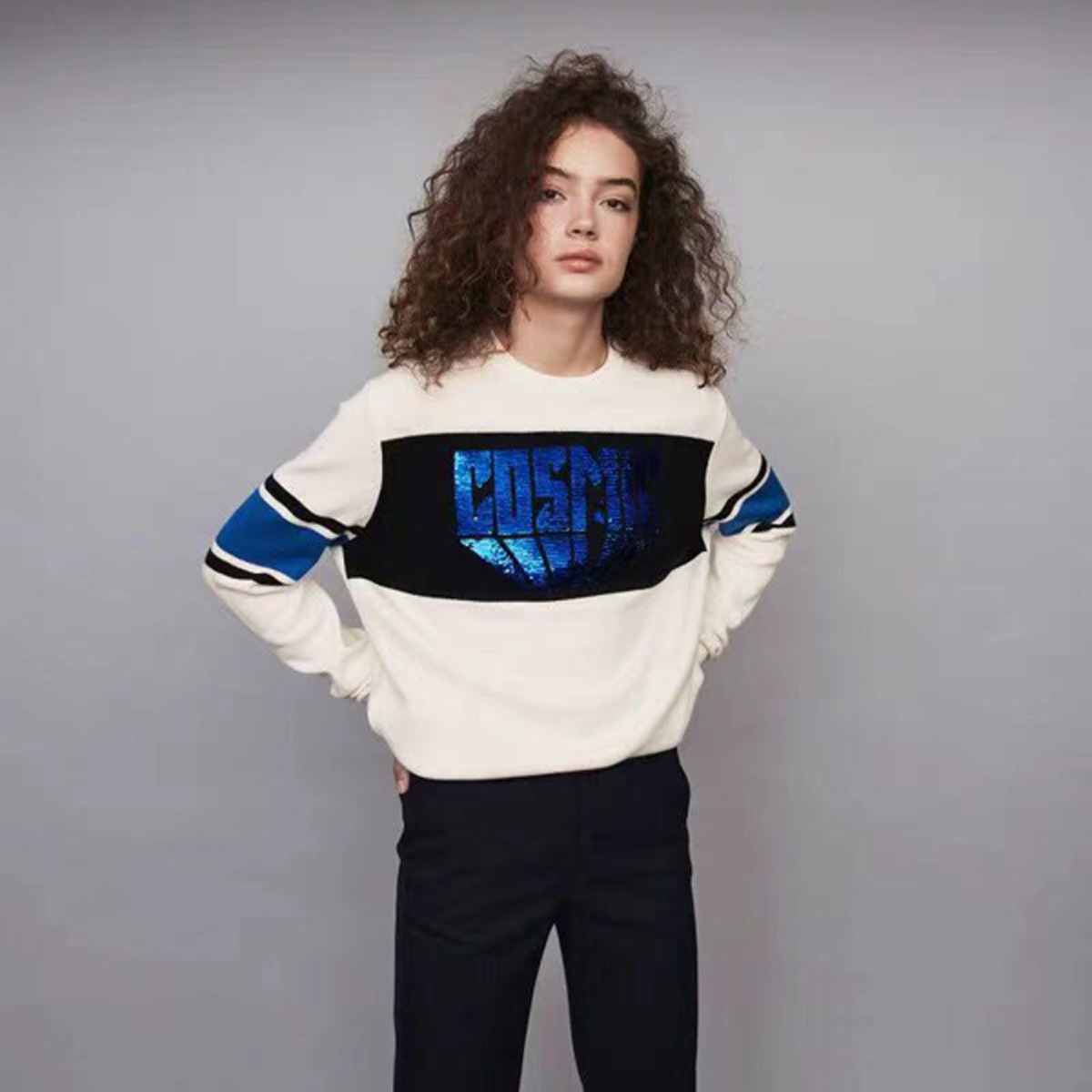 Sequined letter embroidered sweater