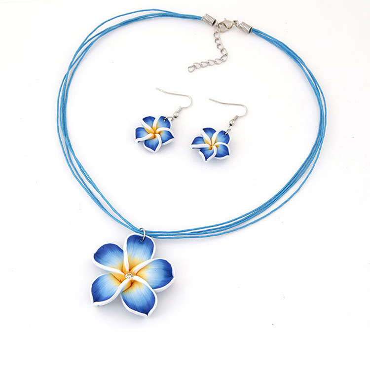 Flower wax rope necklace earrings
