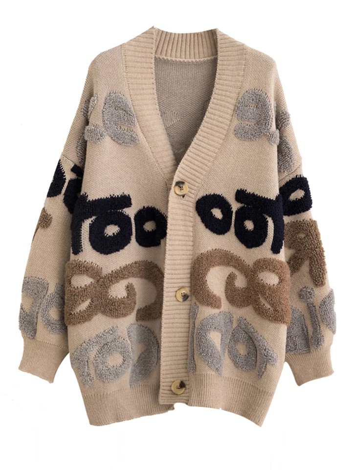 Letter thickened cardigan big sweater