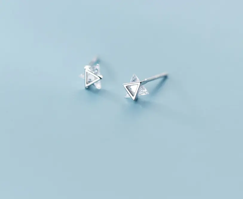 S925 Silver Earrings Female Japanese Style Diamond-studded Triangle Personality Cute Geometric Ear Jewelry
