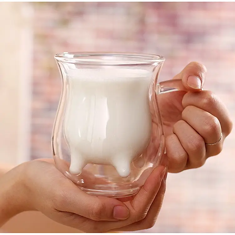 Cute double glass milk cup