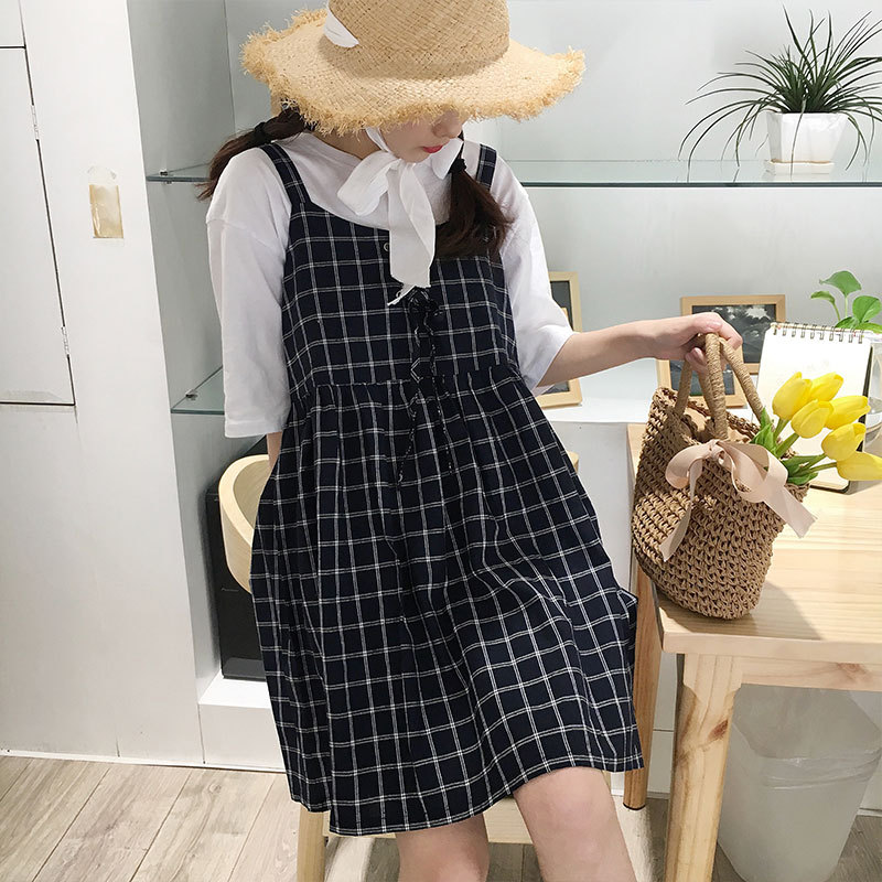 Check belted halter dress