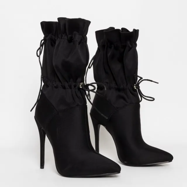 Middle tube high heel pointed boots Black - Shop at LoveMi