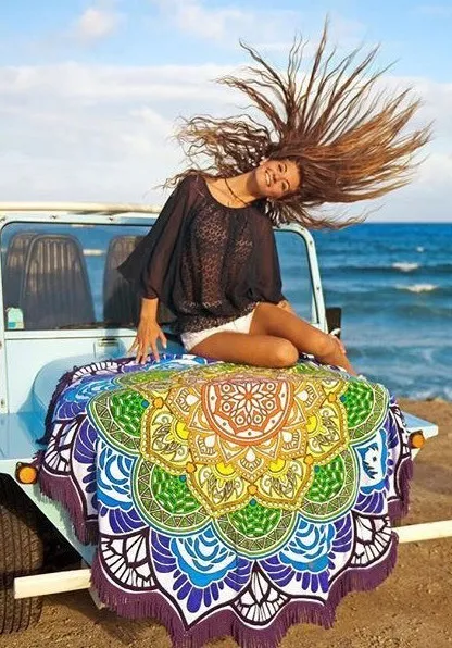 Polygon Printing Tassel Round Bath Towel Yoga Mat – image 8