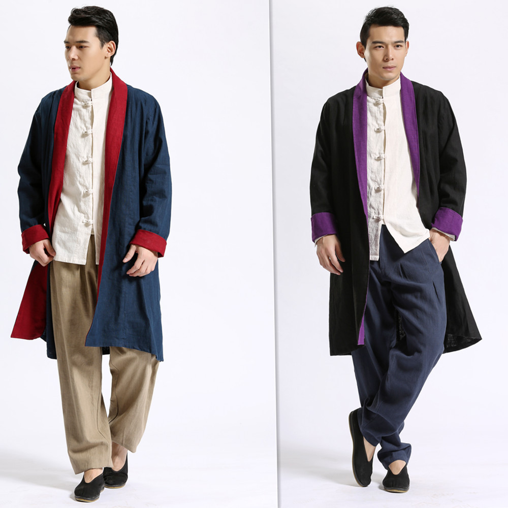 Linen solid color long men's cardigan