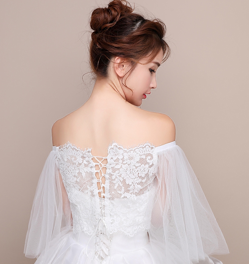 One-shoulder lace bride shawl