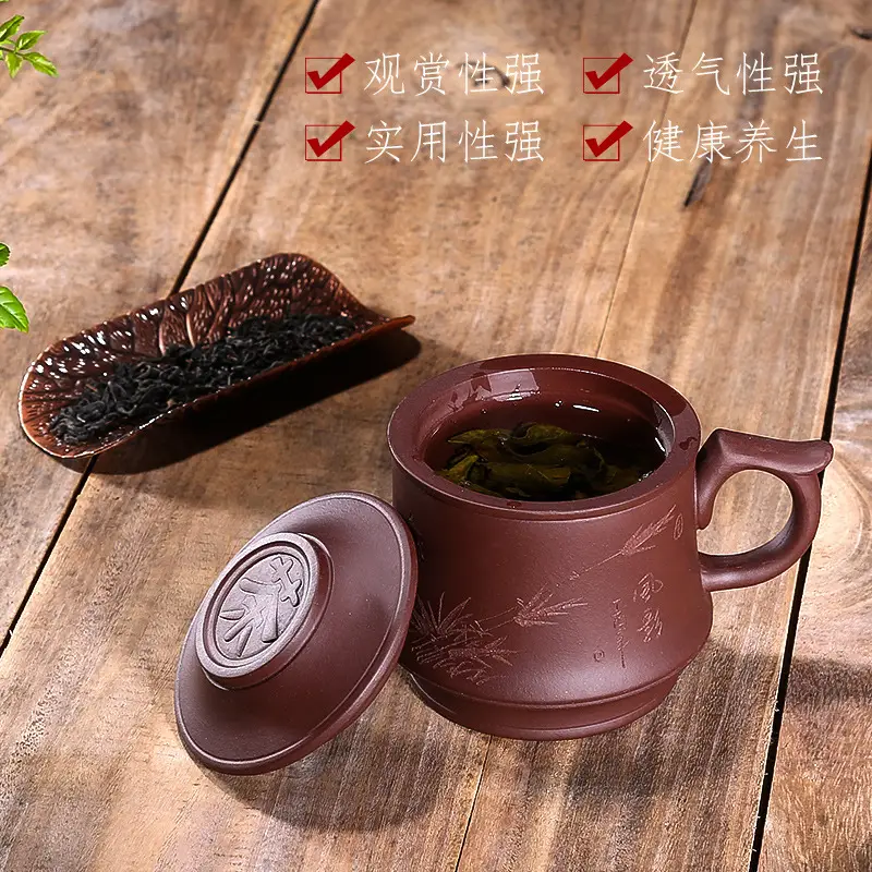 Purple sand cup handmade double tea cup