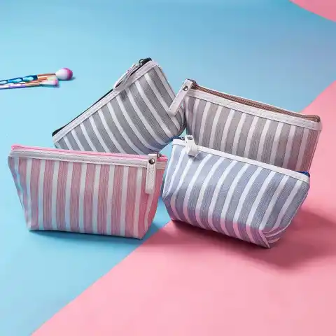 Miyahouse Canvas Cosmetic Bag Women Make Up Bags Striped