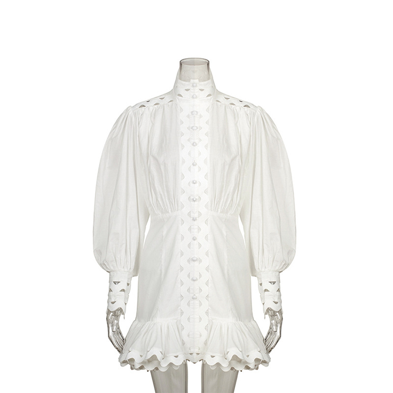 Stand collar cutout ruffled dress