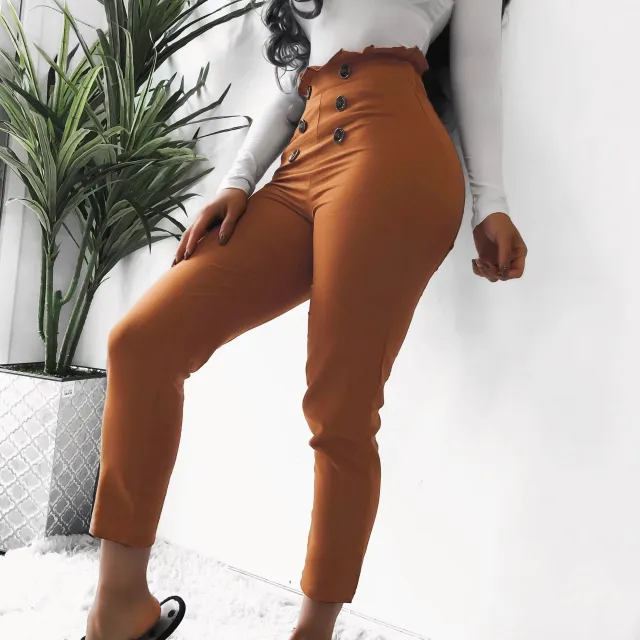 Sexy lace button design slim slim pants Brown - Shop at LoveMi