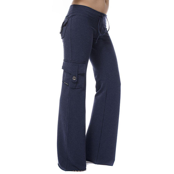 Elastic waist button pocket yoga pants