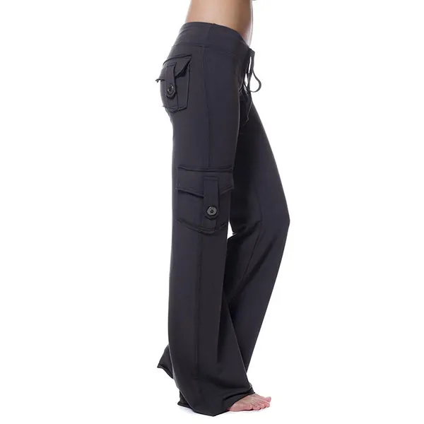 Elastic waist button pocket yoga pants Black - Shop at LoveMi
