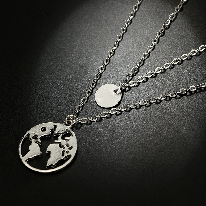 New women's wafer world map pendant necklace