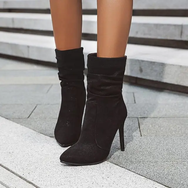 High heel stiletto pointed socks boot elastic booties Black - Shop at LoveMi
