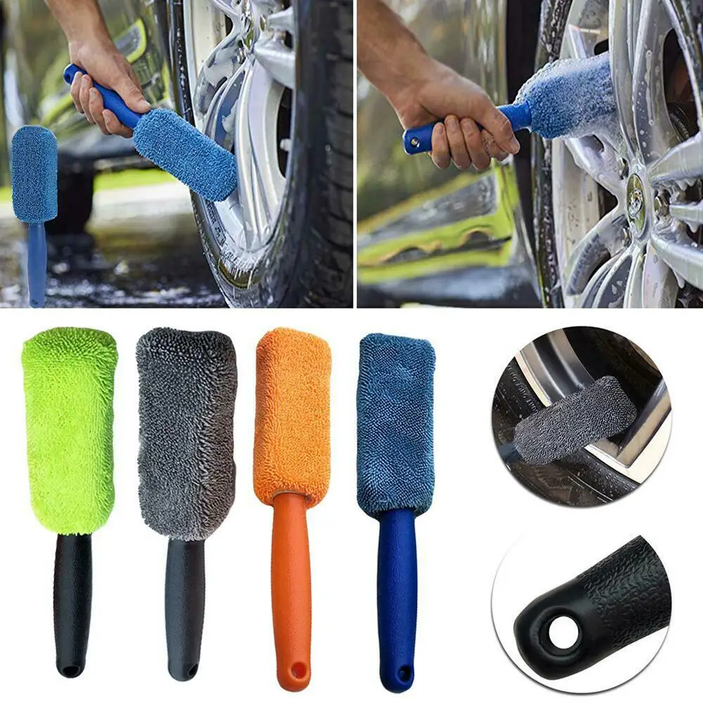 Microfiber long handle tire brush