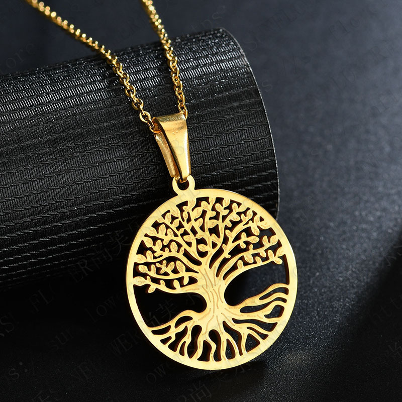 Stainless steel lucky tree necklace pendant
