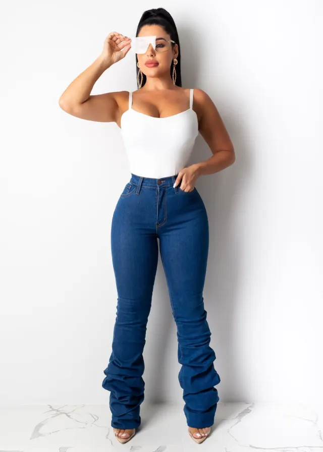 Classic pile of denim trousers Blue - Shop at LoveMi