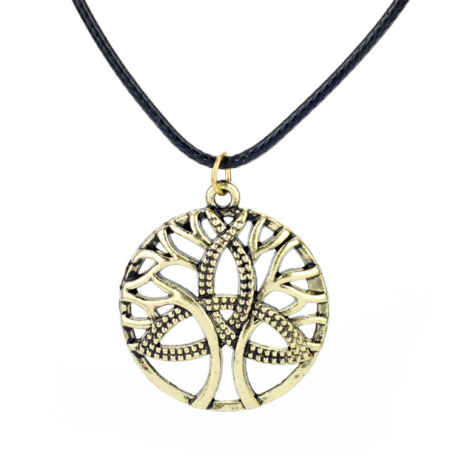 Hand-painted carved peace tree of life necklace