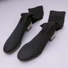 Thick mesh gauze long boots - Black - View 1