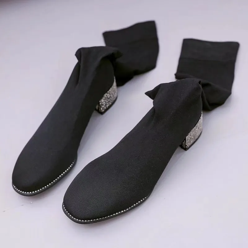 Thick mesh gauze long boots - Black