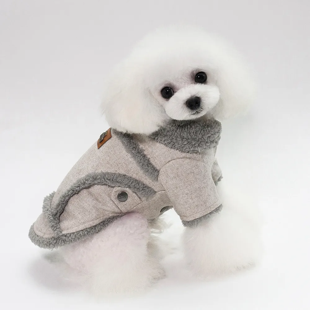Dog Clothes Winter Pet Dog French Bulldog Jacket Thick Warm Dog Coat - Light Brown