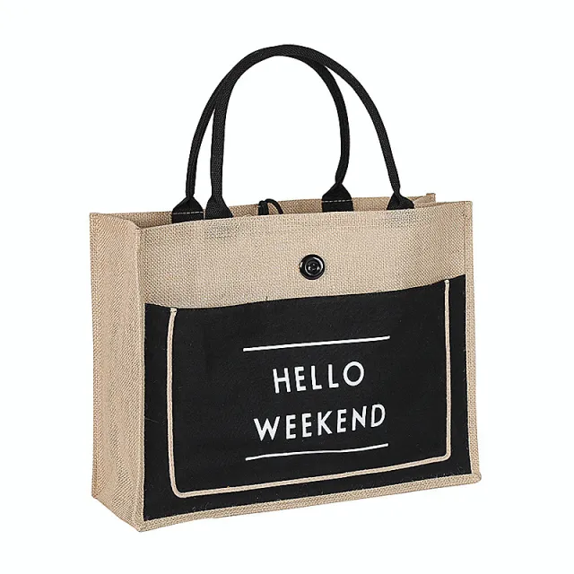 Jute button tote Black - Shop at LoveMi
