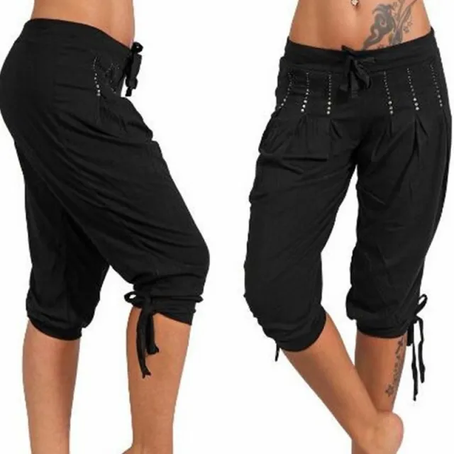 Pure color cotton hot drilling casual cropped trousers Black - Shop at LoveMi
