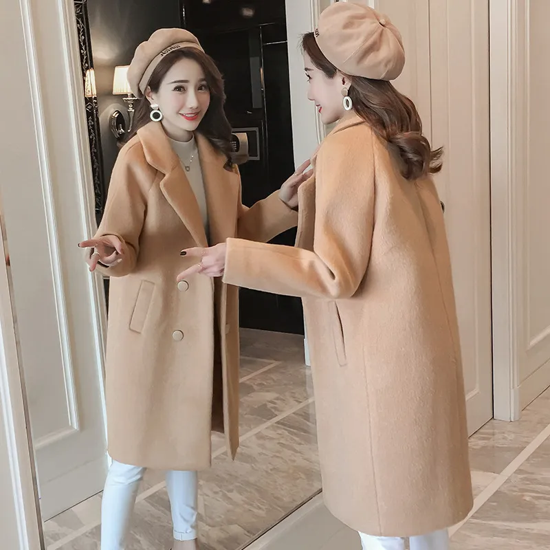 Long woolen coat in the woolen coat - Camel