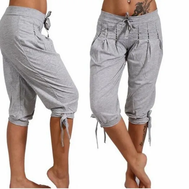 Pure color cotton hot drilling casual cropped trousers Gray - Shop at LoveMi