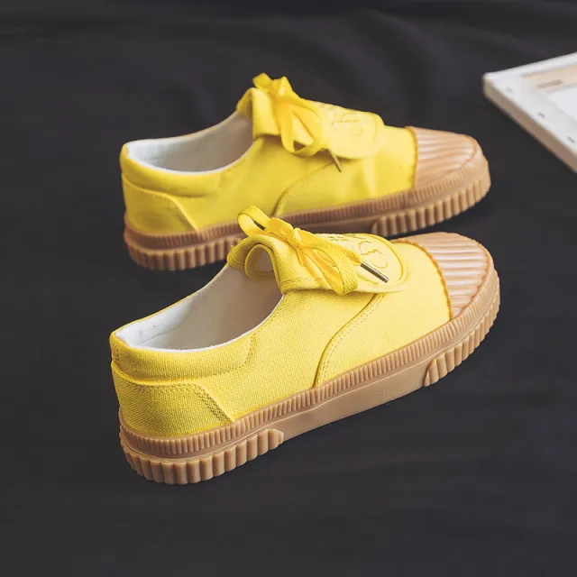 Korean Clamshell Canvas Female Niche Fashion Casual Small White Shoes Yellow - Shop at LoveMi