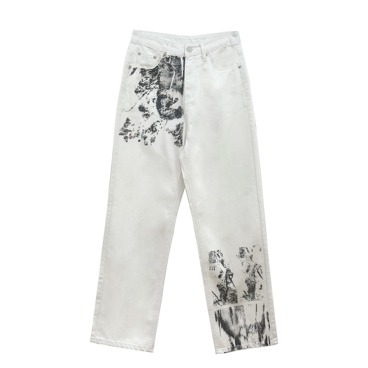 Women's Statement Ink Tie Dye Straight Jeans White - Shop at LoveMi