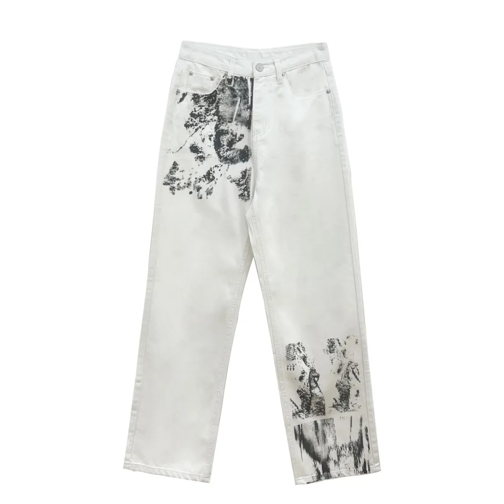 Women's Statement Ink Tie Dye Straight Jeans - White