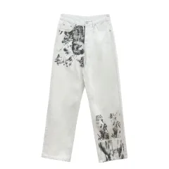 Women's Statement Ink Tie Dye Straight Jeans - White - View 1