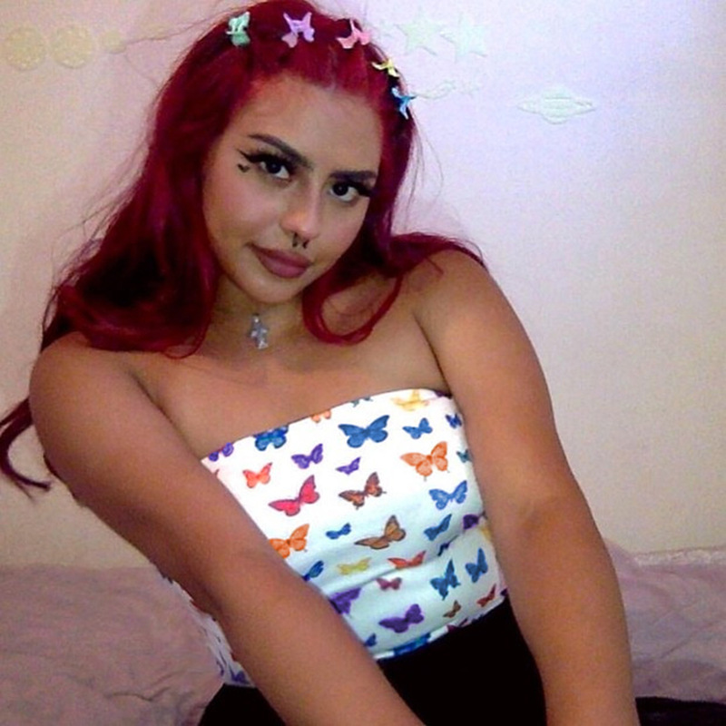 Butterfly print slim sexy tube top