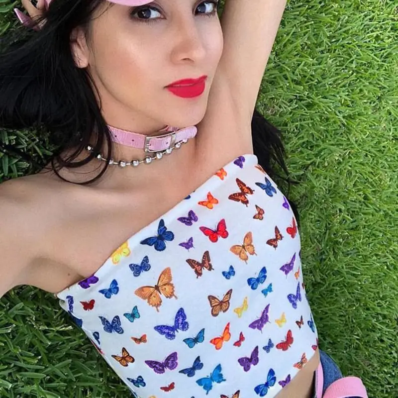 Butterfly print slim sexy tube top