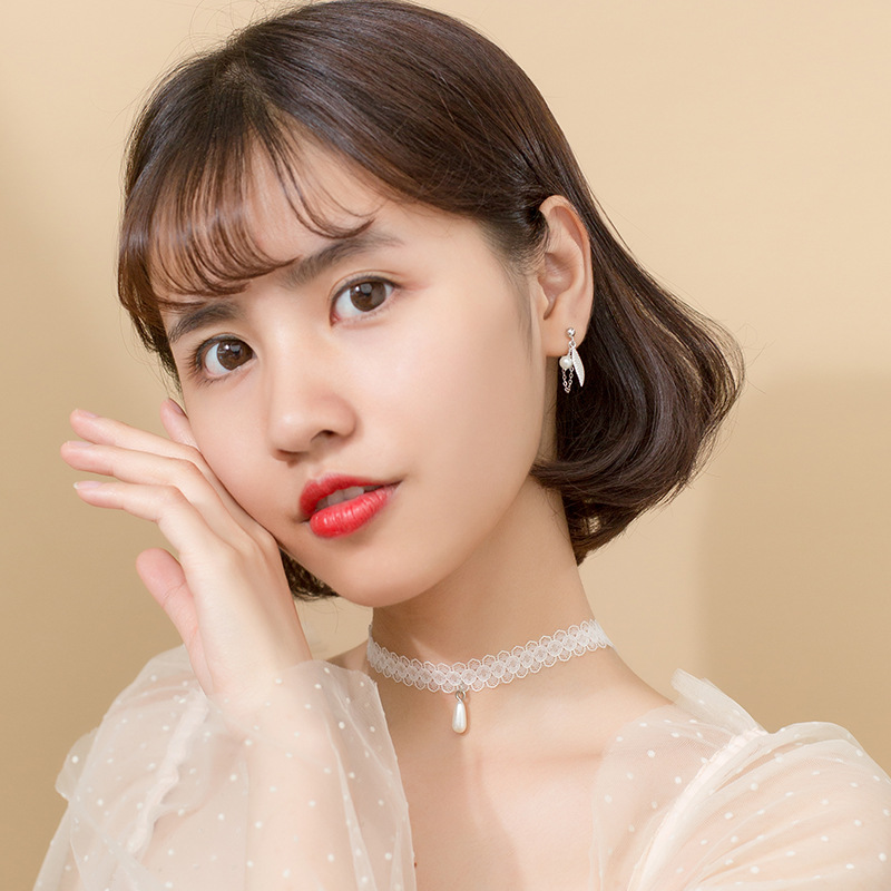 Beads Synthetic Pearl Ears Leaves Earrings