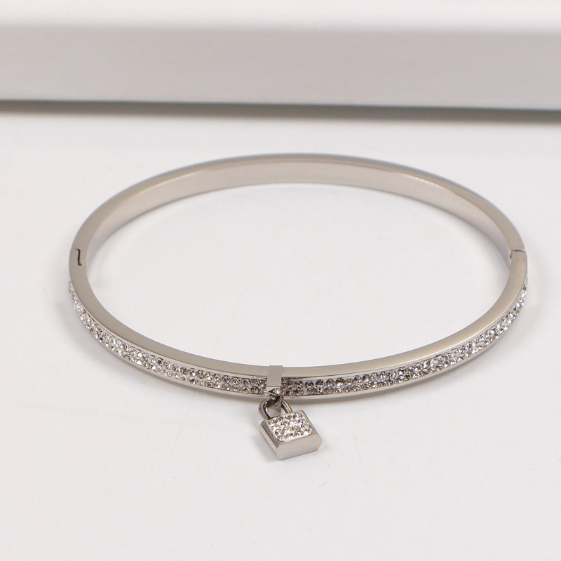 Full Diamond Pendant Classic Lock Couple Bracelet