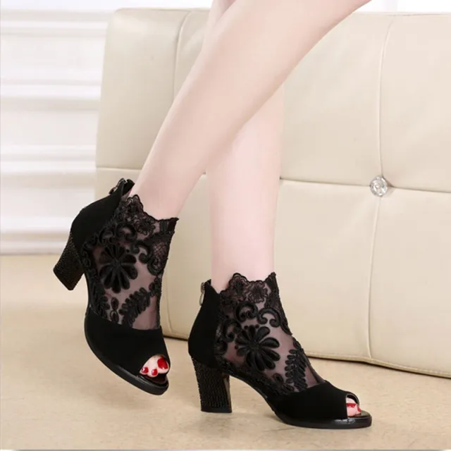 Thick and breathable lace high heels Black - Shop at LoveMi