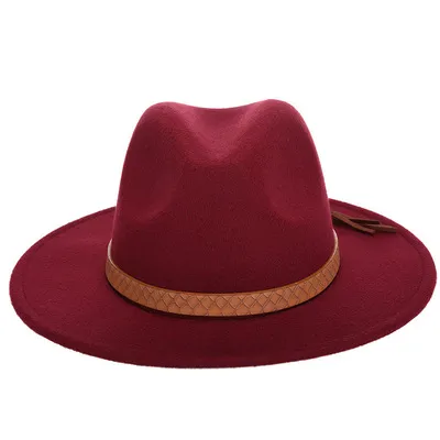Woolen Jazz Hat Fashion Female Hat Top Hat Claret - Shop at LoveMi
